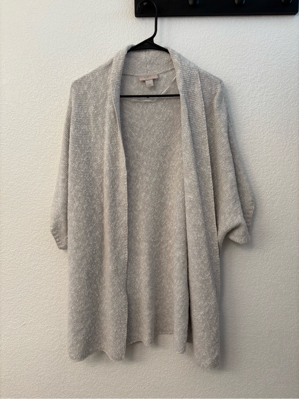LOFT Light Gray Open-Front Knit Cardigan